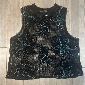 We the Free+Free People black crochet net cotton floral tank top M